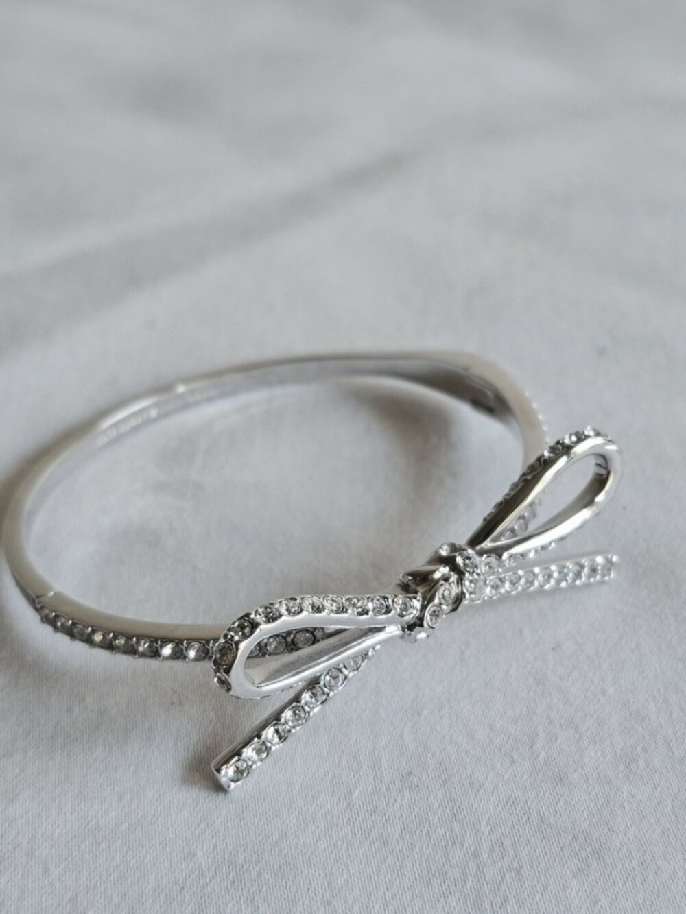 Kate Spade NY Silver Tone Pave Tied Up Bow Bangle Bracelet